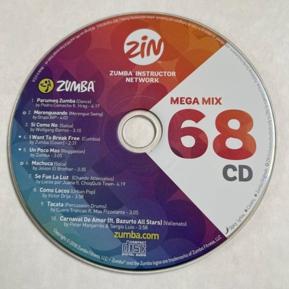 ZIN Zumba Instructor Network CD Fitness Mega Mix Exercise Dance 2018 Volume 68